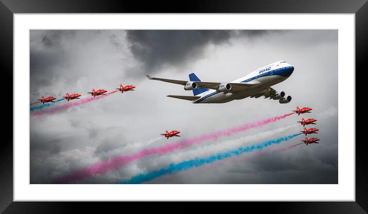 Red Arrows and BOAC Boeing 747 Framed Mounted Print by J Biggadike