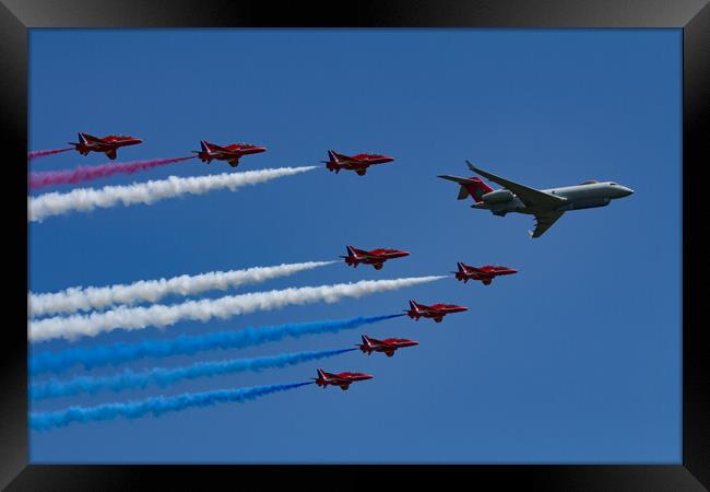 Sentinel R1 and The Red Arrows Framed Print by J Biggadike