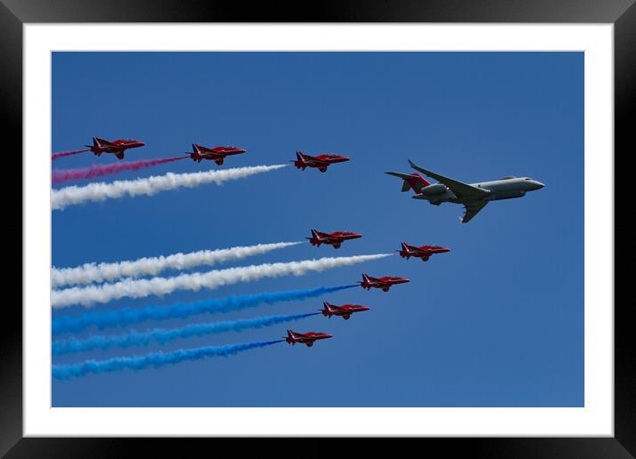 Sentinel R1 and The Red Arrows Framed Mounted Print by J Biggadike
