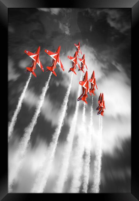 Red Arrows in Flight - Selective Framed Print by J Biggadike