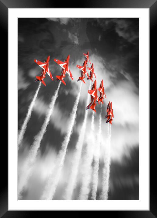 Red Arrows in Flight - Selective Framed Mounted Print by J Biggadike