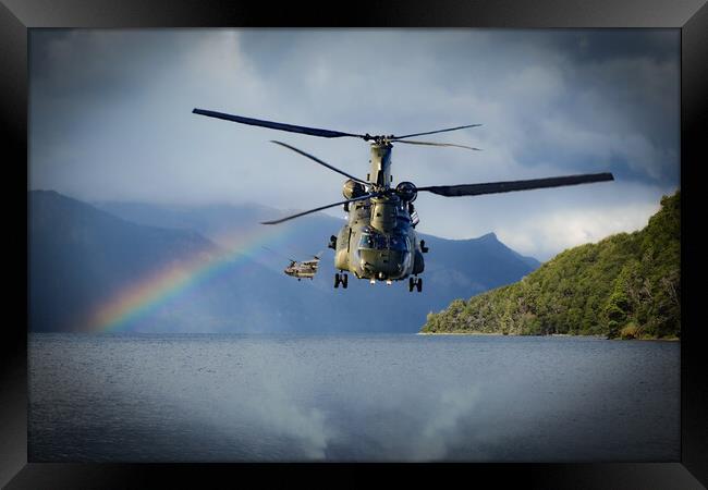 Chinooks in Low Framed Print by J Biggadike