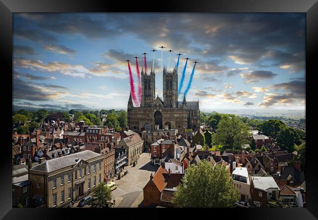 Red Arrows over Lincoln Framed Print by J Biggadike
