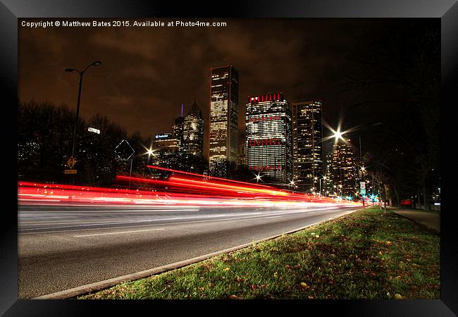 Streaky Chicago lights Framed Print by Matthew Bates