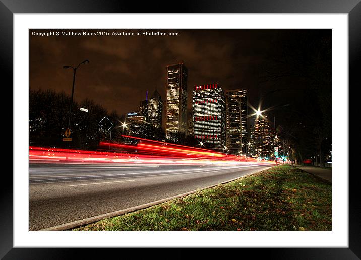 Streaky Chicago lights Framed Mounted Print by Matthew Bates