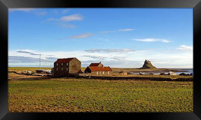 Lindisfarne and castle Framed Print by John Biggadike