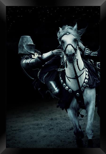 White Knight Jousting on Horseback Framed Print by Vikki Davies