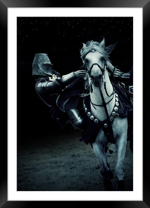 White Knight Jousting on Horseback Framed Mounted Print by Vikki Davies