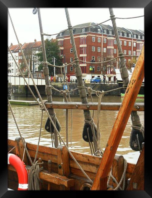 Bristol Through the Rigging. Framed Print by Heather Goodwin