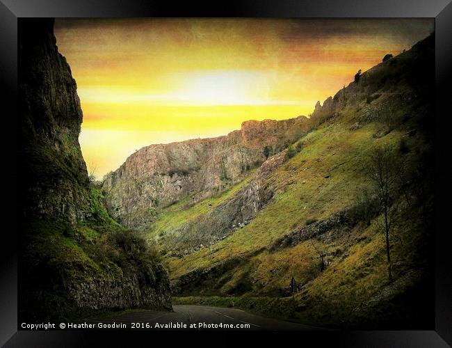 Sunset over Cheddar Gorge. Framed Print by Heather Goodwin