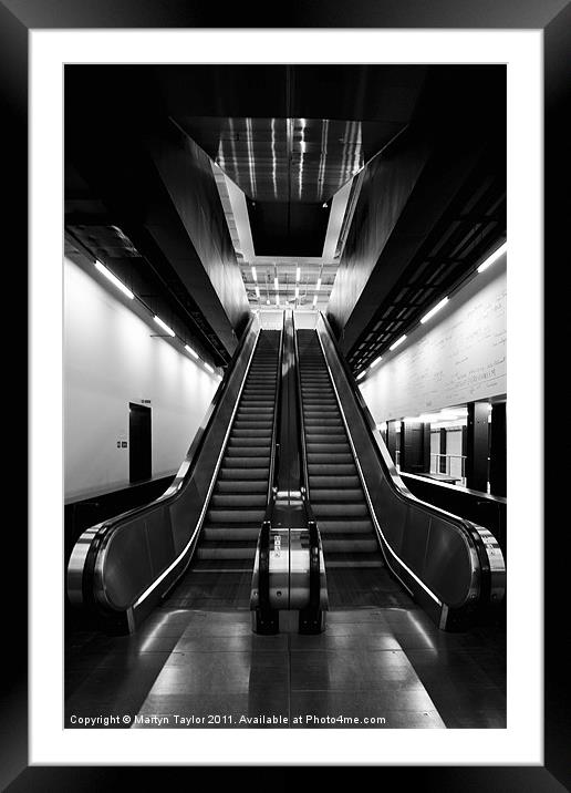 Escalator in Black and White Framed Mounted Print by Martyn Taylor