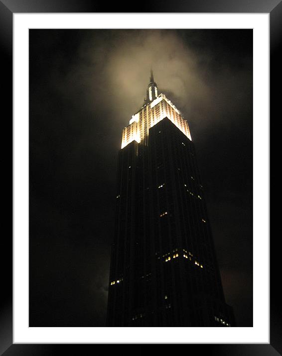 New York, Empire State Building at Night Framed Mounted Print by Linsey Pluckrose