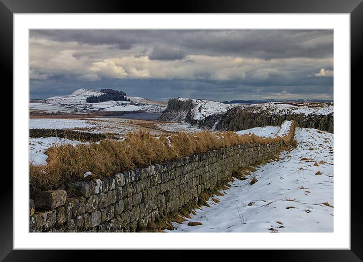 Roman Wall in Winter Framed Mounted Print by David Pringle