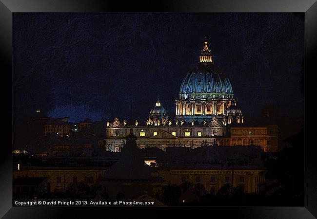 St. Peter’s Basilica at Night Framed Print by David Pringle