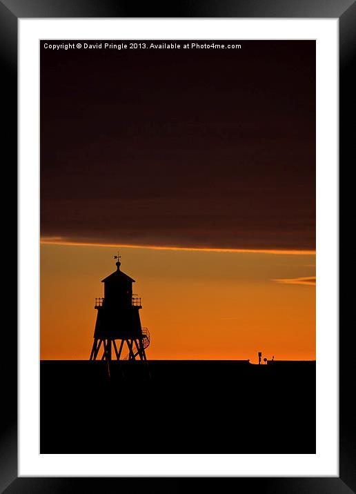 Groyne Lighthouse at Sunrise Framed Mounted Print by David Pringle
