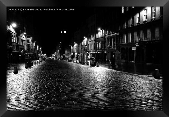 Streets of Edinburgh at Night Framed Print by Lynn Bolt