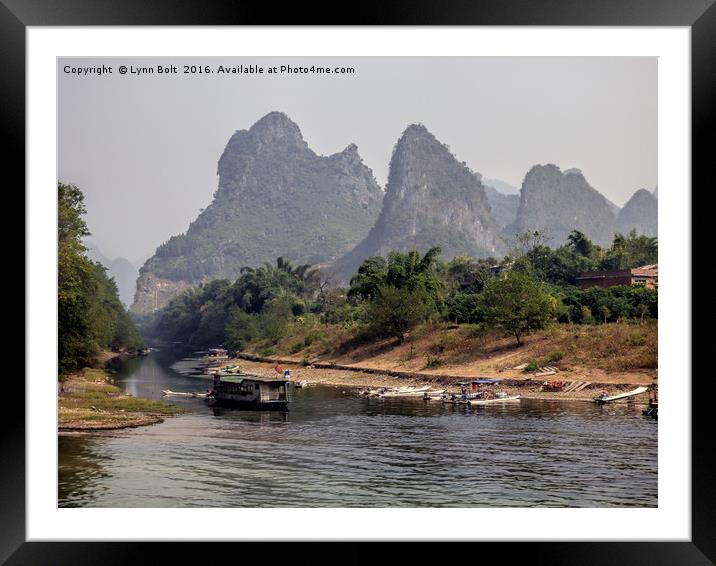 Fishermen on the Li River China Framed Mounted Print by Lynn Bolt