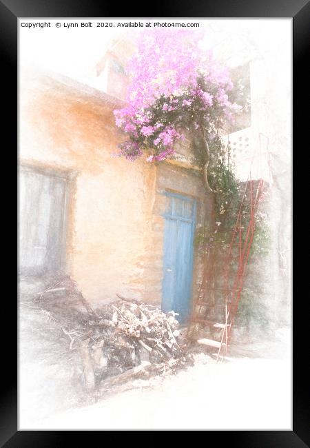 Cretan House with Bougainvillea Framed Print by Lynn Bolt