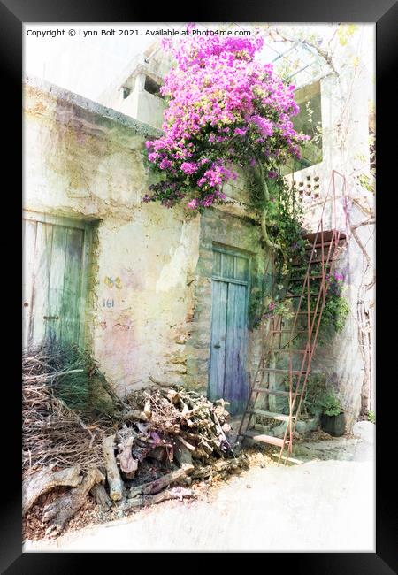 House in Crete with Bougainvillea Framed Print by Lynn Bolt