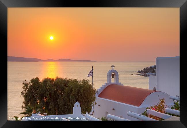 Mykonos sunset from Agios Ioannis Framed Print by Rory Trappe