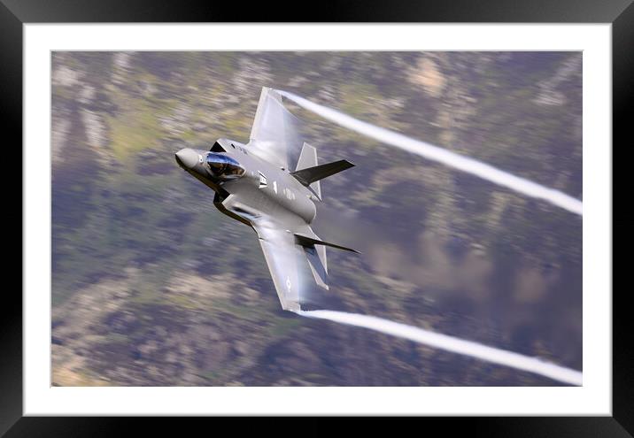 F-35 A through the Mach Loop Framed Mounted Print by Rory Trappe