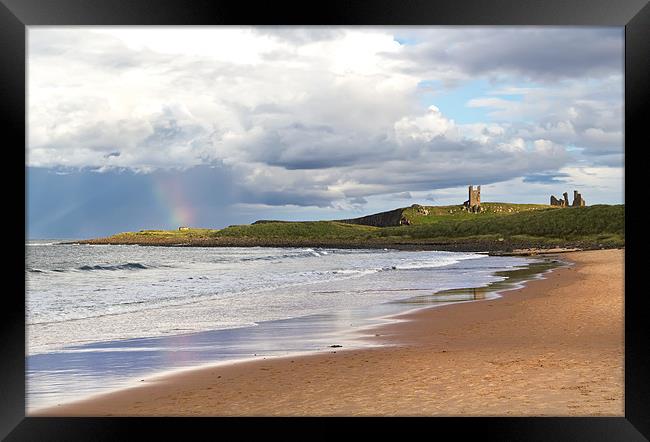 Rainbow at Dunstanburgh Castle Framed Print by Kevin Tate