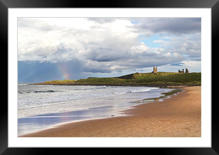 Rainbow at Dunstanburgh Castle Framed Mounted Print by Kevin Tate