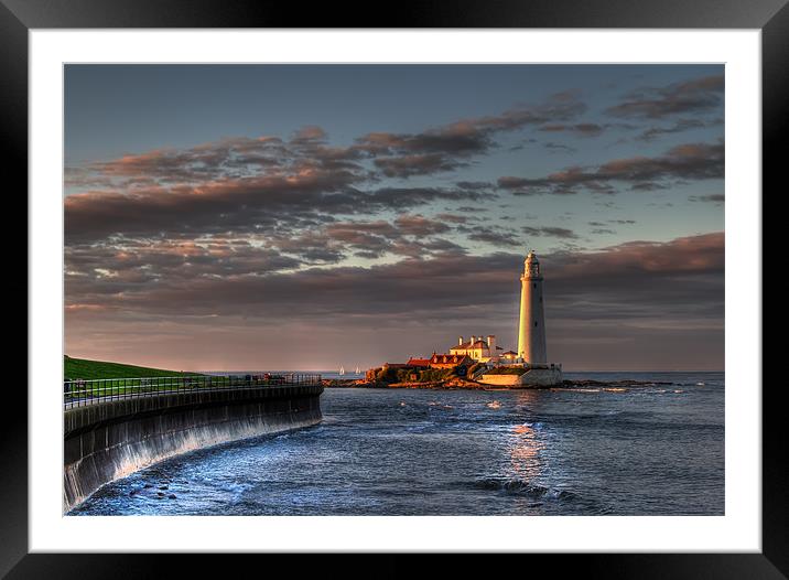 St Marys Lighthouse at Sunset Framed Mounted Print by Kevin Tate