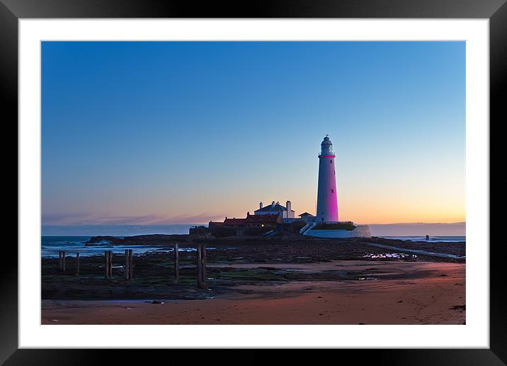 St Marys Lighthouse in Pink Framed Mounted Print by Kevin Tate