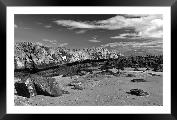 Stag Rock in Black & White Framed Mounted Print by Kevin Tate