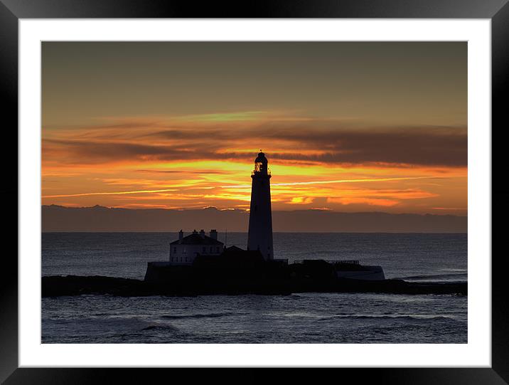 St Marys Lighthouse Silhouette Framed Mounted Print by Kevin Tate