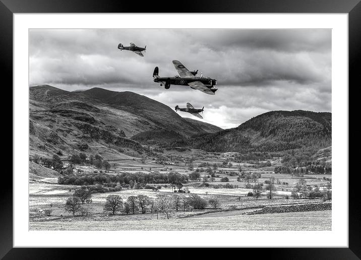 Lancaster bomber and wingmen. Framed Mounted Print by Kevin Tate