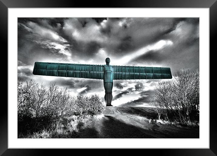 Angel of the North,Blue Framed Mounted Print by Kevin Tate