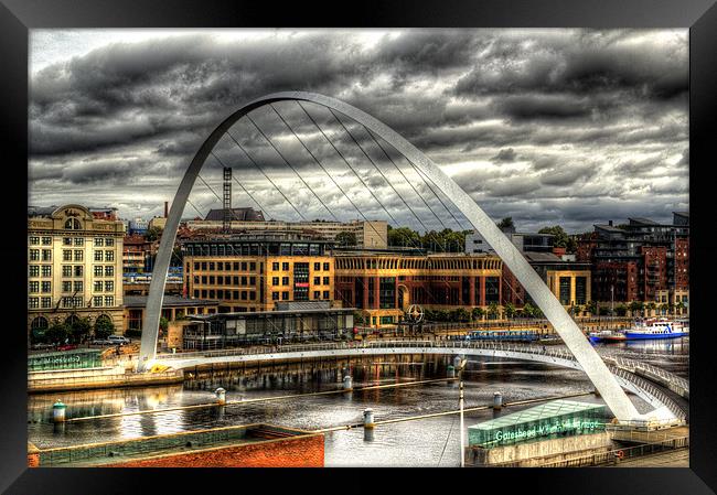 Newcastle Millennium Bridge and Quayside. Framed Print by Kevin Tate
