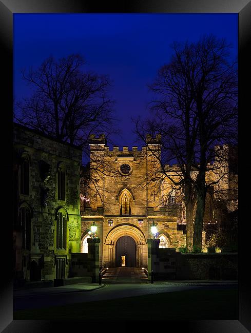 Durham castle Gate at night. Framed Print by Kevin Tate