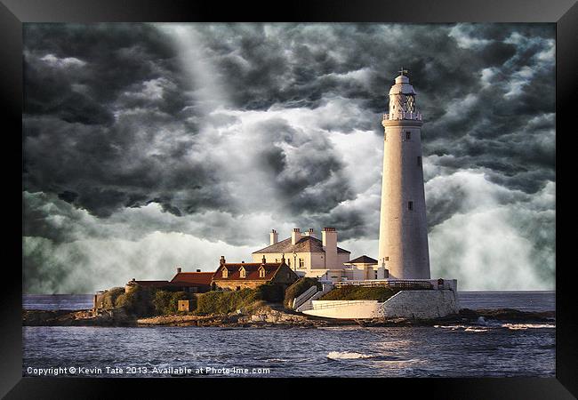 Stormy Skies at St Marys Lighthouse Framed Print by Kevin Tate