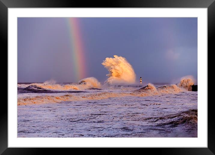 Seaham Harbour Storm Rainbow Framed Mounted Print by Kevin Tate
