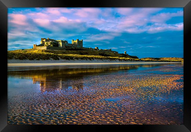 Bamburgh Castle Evening Sun Framed Print by Kevin Tate