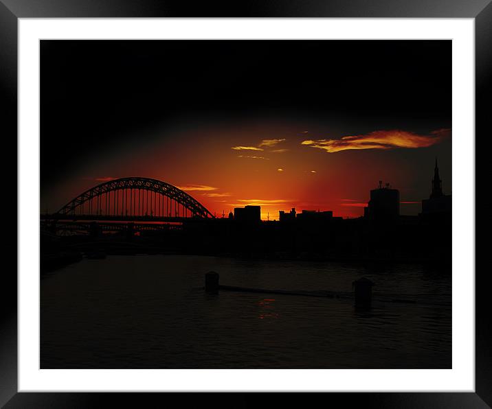 tyne bridge sunset silhouette. Framed Mounted Print by Northeast Images