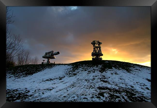 Consett Sculptures Winter Sunset Framed Print by Northeast Images