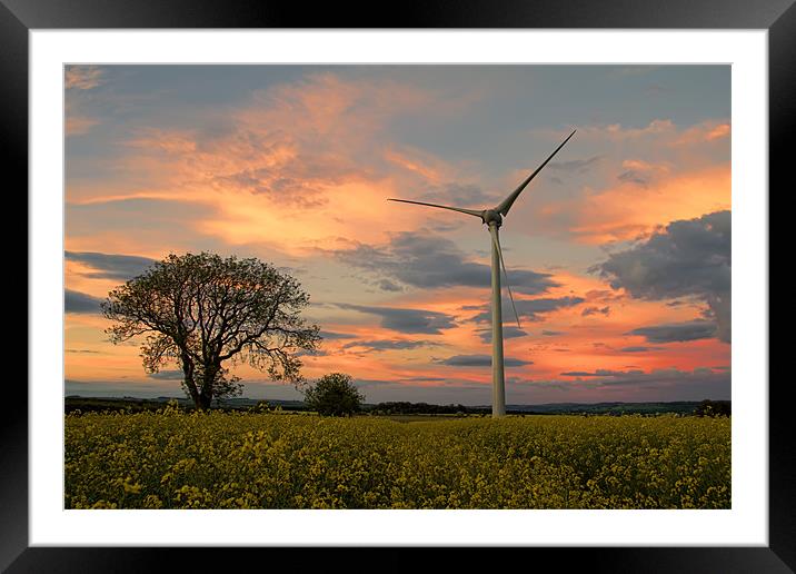 wind turbine sunset Framed Mounted Print by Northeast Images