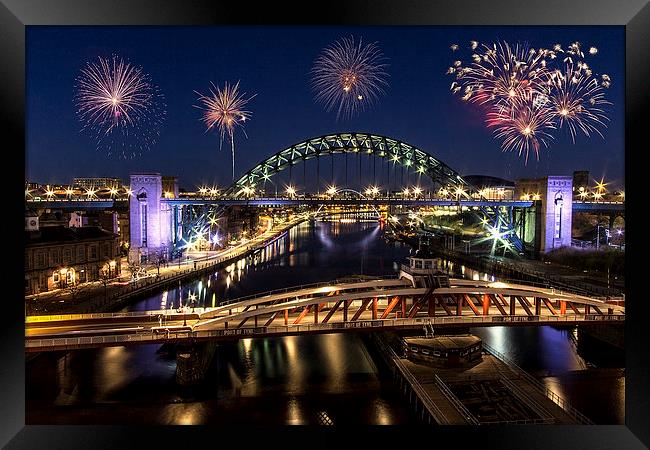 Newcastle Quayside Fireworks Framed Print by Northeast Images
