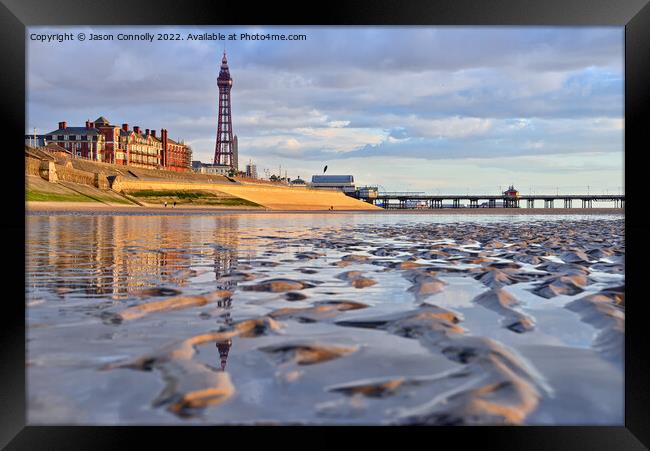 Blackpool Beach Reflections. Framed Print by Jason Connolly