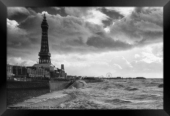 Blackpool In Black And White Framed Print by Jason Connolly