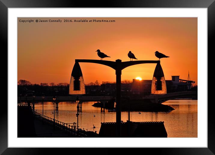Southport Seagulls At Sunset Framed Mounted Print by Jason Connolly