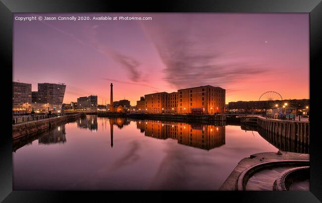 Sunrise At Royal Albert Dock. Framed Print by Jason Connolly