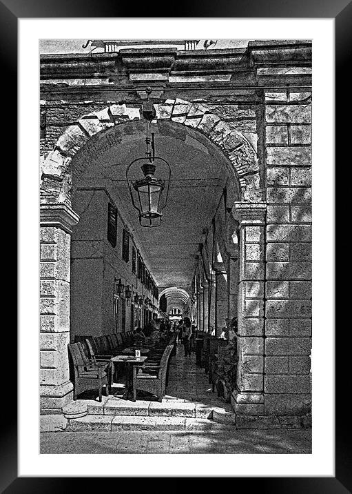 Under the Colonnade - B&W Framed Mounted Print by Tom Gomez