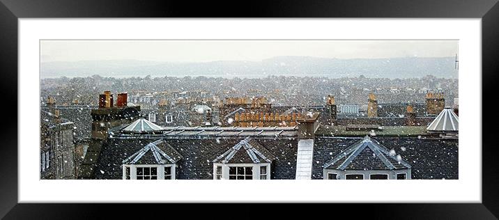 Edinburgh Rooftops in the Snow Framed Mounted Print by Tom Gomez