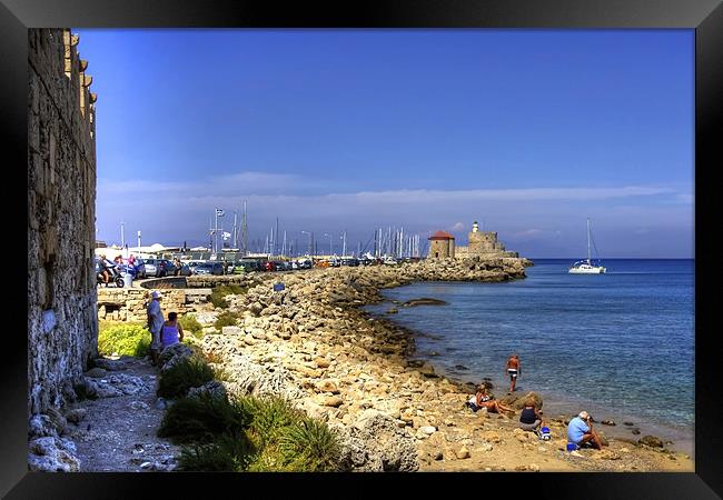 Mandraki Breakwater Framed Print by Tom Gomez