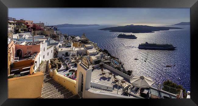 Cruise Ships in the Caldera Framed Print by Tom Gomez
